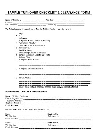 Sample Turnover Checklist and Form