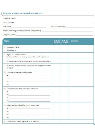 Sample Worker Orientation Checklist