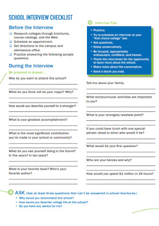 School Interview Checklist Template
