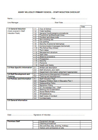 School Staff Iinduction Checklist