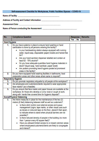 Self assessment Checklist for Workplaces