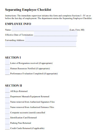 Separating Employee Checklist 