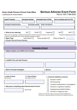 Serious Adverse Event Form