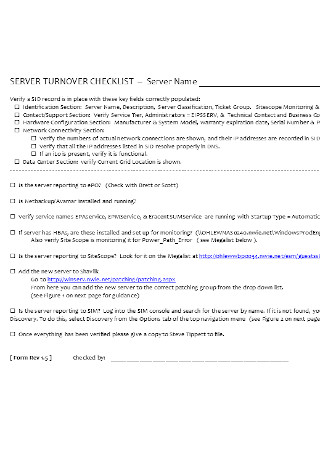 Server Turnover Checklist