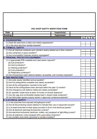 Shop safety Inspection Checklist
