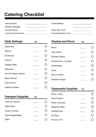 Simple Catering Checklist Template
