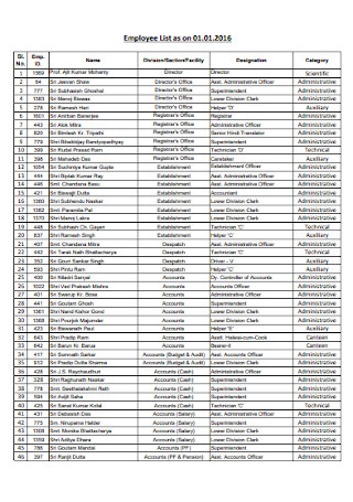Simple Employee List Template