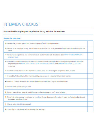 Simple Interview Checklist Template