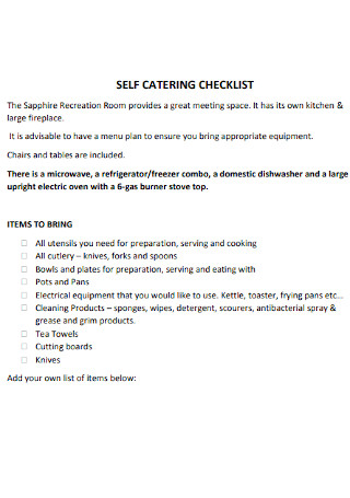 Simple Self Catering Checklist Template