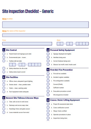 Site Generic Inspection Checklist