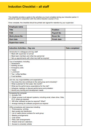 Staff Induction Checklist Template