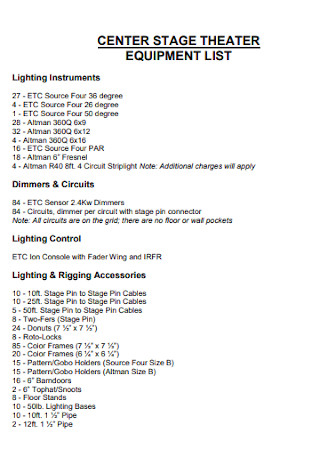 Stage Theater Equiipment List