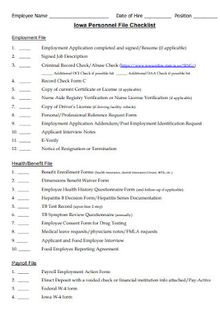 Standard Employee File Checklist