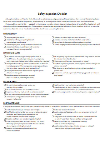 Standard Safety Inspection Checklist