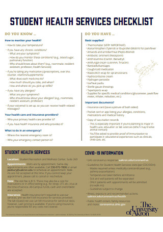 Student Health Services Checklist