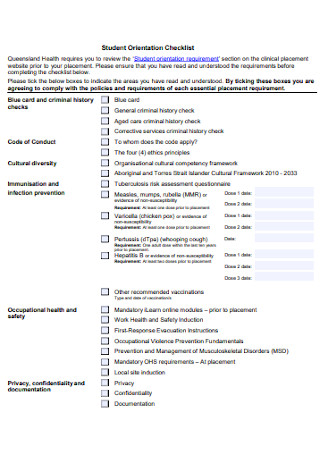 Student Orientation Checklist