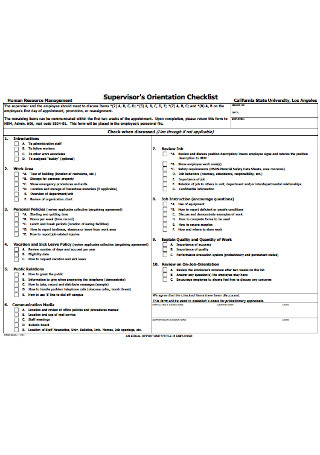 Supervisors Orientation Checklist