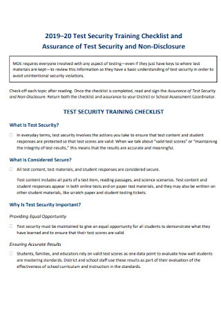 Test Security Training Checklist