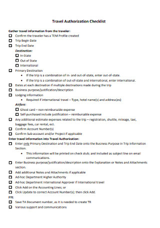 Travel Authorization Checklist