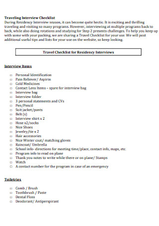 Traveling Interview Checklist