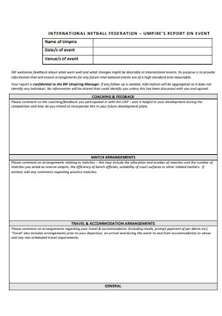 Umpires Report on Event