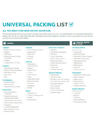 Universal Packing Liist Template