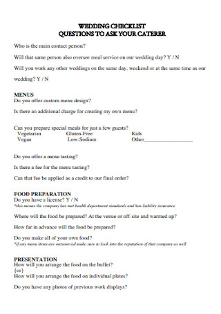 Wedding Catering Checklist Template