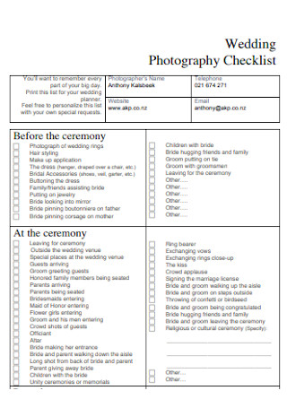 Wedding Photography Checklist Format