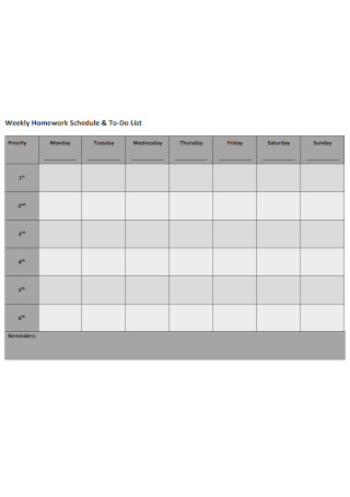 Weekly Homework Schedule and To Do List 