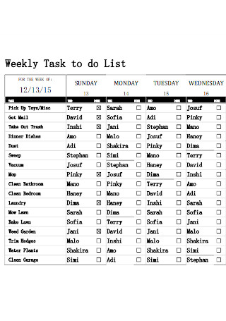 Weekly Task to do List