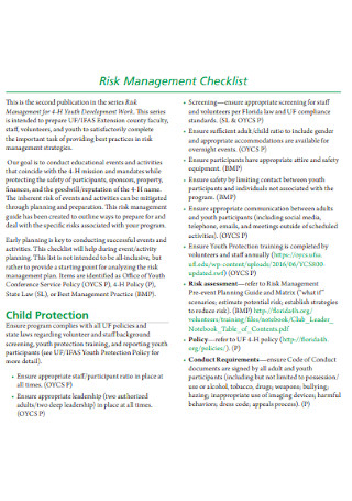Work Risk Management Checklist
