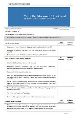 Worker Induction Checklist Template