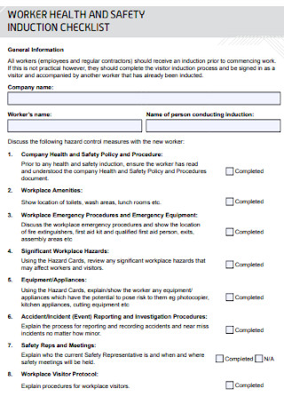 Worker Safety Induction Checklist