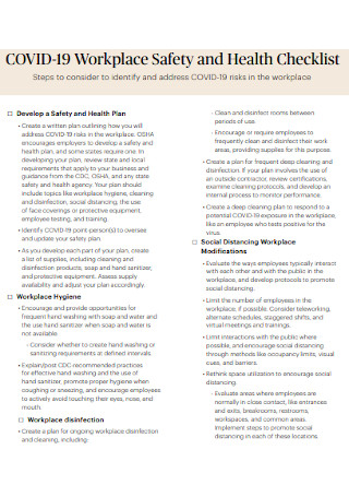 Workplace Safety and Health Checklist