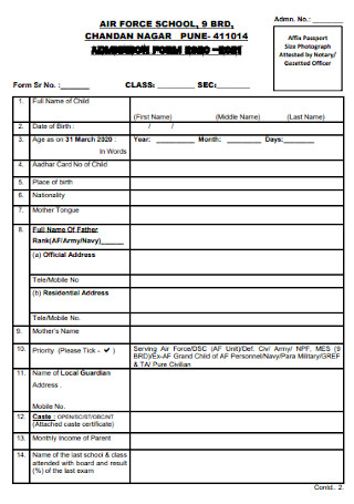 Air Force Admission Form