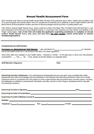 Annual Health Assessment Form Format