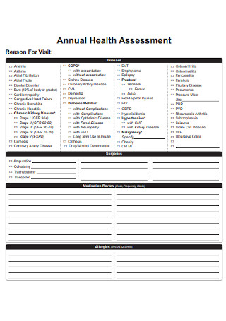 Annual Health Assessment Form