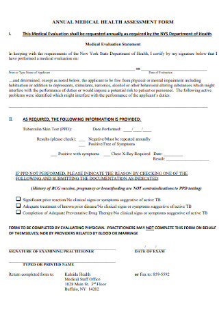 Annual Medical Health Assessment Form