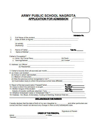Army School Admission Form