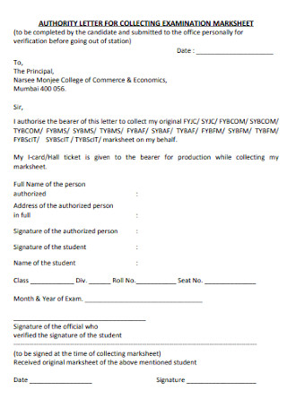 Authority Letter for Examination Template