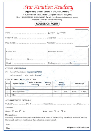 Aviation Academy Admission Form