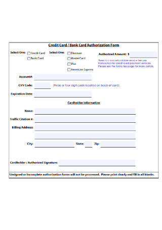 Bank Card Authorization Form