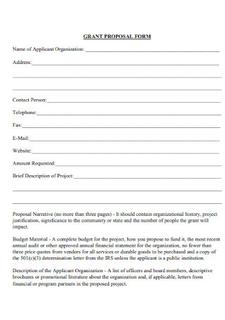 Basic Grand Proposal Form Template
