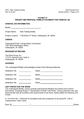 Bid Proposal Form Example