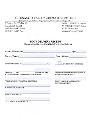 Body Delivery Receipt Template