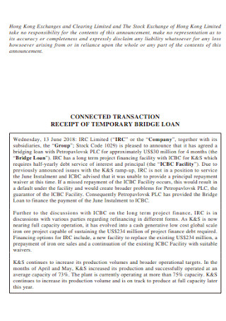 Bridge Loan Temporary Receipt