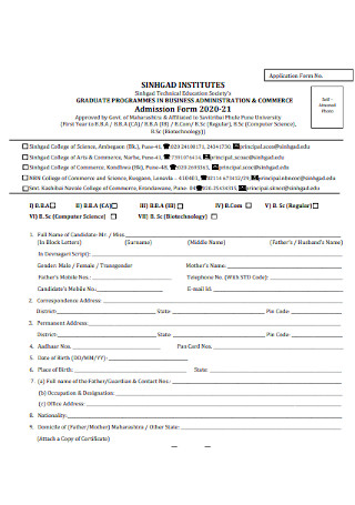 Business Administration Admission Form