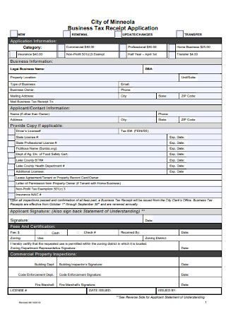 Business Tax Receipt Form