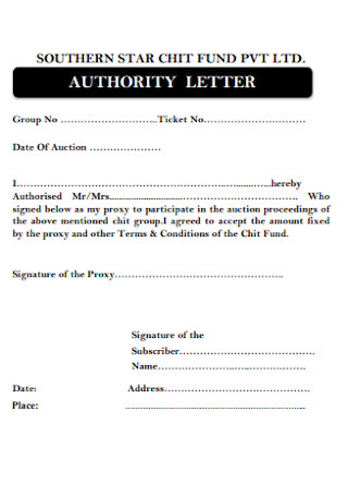 Chit Fund Authority Letter