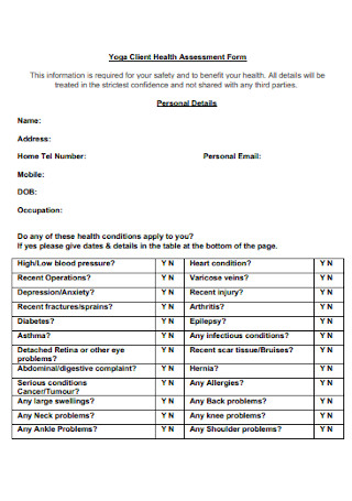 Client Health Assessment Form